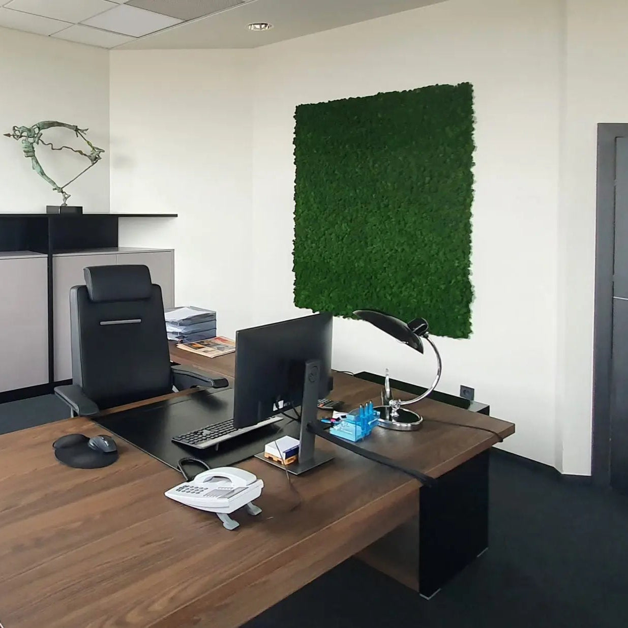 Frameless Flat Moss Wall Panels Square  in office interior DecorMania UK